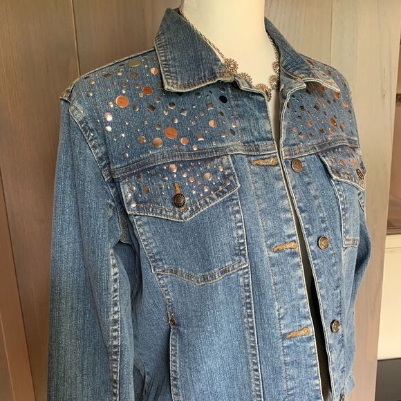 SUNBURST by Morning Sun Jean Jacket w/Silver Appli - Picture 1 of 13